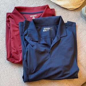 Two large golf polos Amazon and Nike in Red and Blue